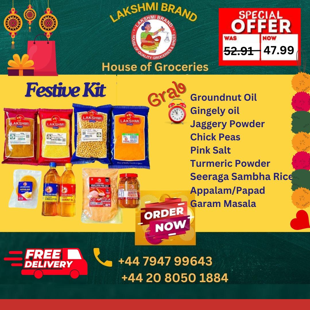 Festive Kit Combo Offer Groundnut Oil(1L) Gingely oil(1L) Jaggery Powder(1Kg) Chick Peas(2Kg) Pink Salt(1Kg) Turmeric Powder(1Kg) Seeraga Sambha(1Kg) Appalam(150g) Garam Masala(800g)